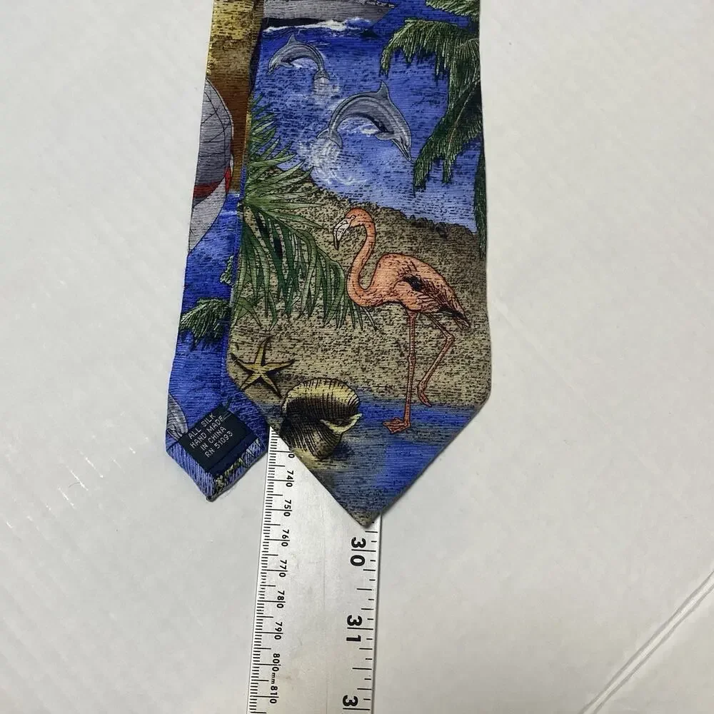 Tropicals by Tango Mens Silk Tie Flamingo Dolphins Sailboat Beach Resort Novelty